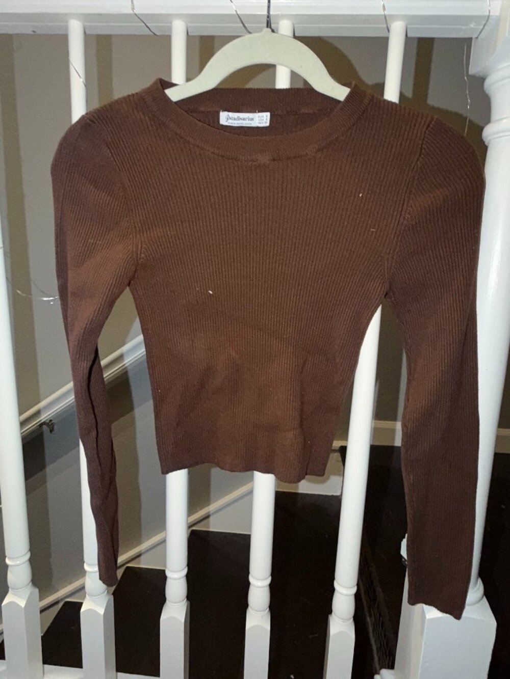 Stradivarius Ribbed Brown Long Sleeve Top - S